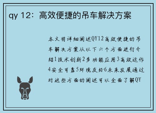 qy 12：高效便捷的吊车解决方案